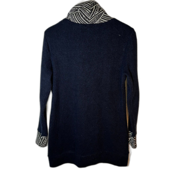 THML Navy Blue Sweater Knit LS Short Dress With Geometric Cowl Neck Size L - Picture 6 of 13